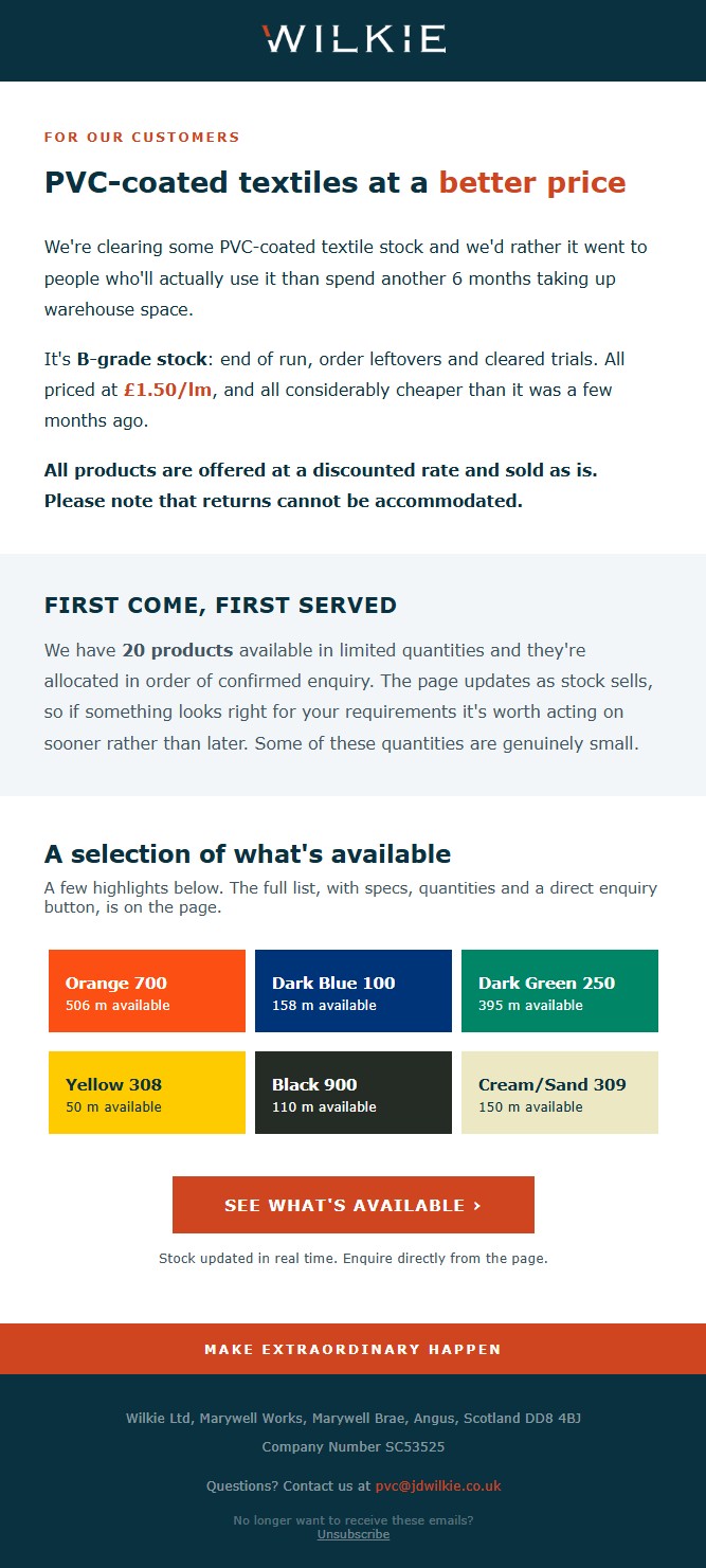 PVC clearance email campaign